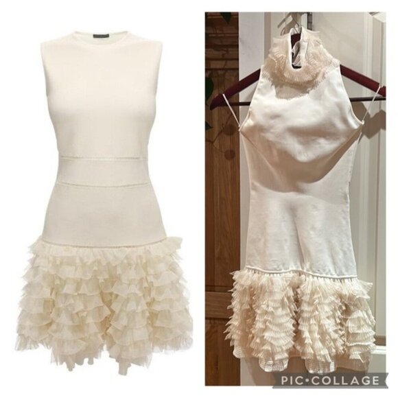 🎀 ALEXANDER MCQUEEN cream ruffle collar high neck dress xs - Picture 1 of 12